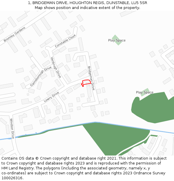 1, BRIDGEMAN DRIVE, HOUGHTON REGIS, DUNSTABLE, LU5 5SR: Location map and indicative extent of plot