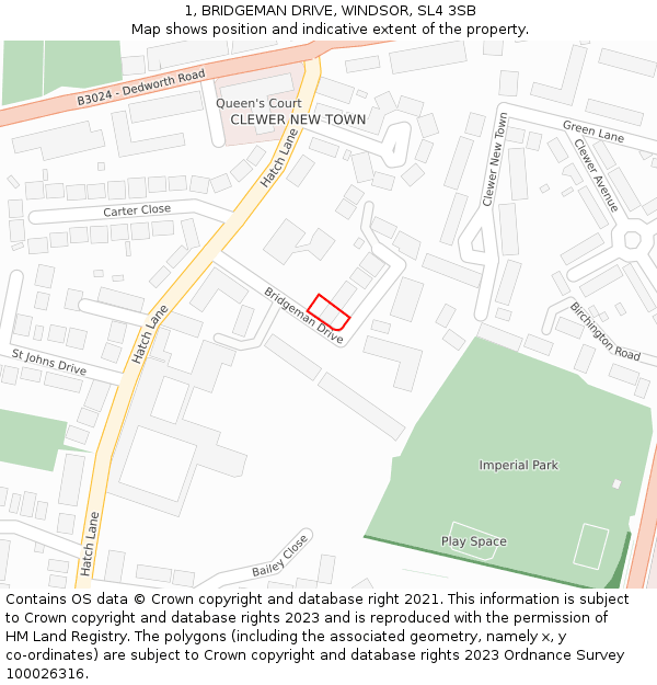 1, BRIDGEMAN DRIVE, WINDSOR, SL4 3SB: Location map and indicative extent of plot
