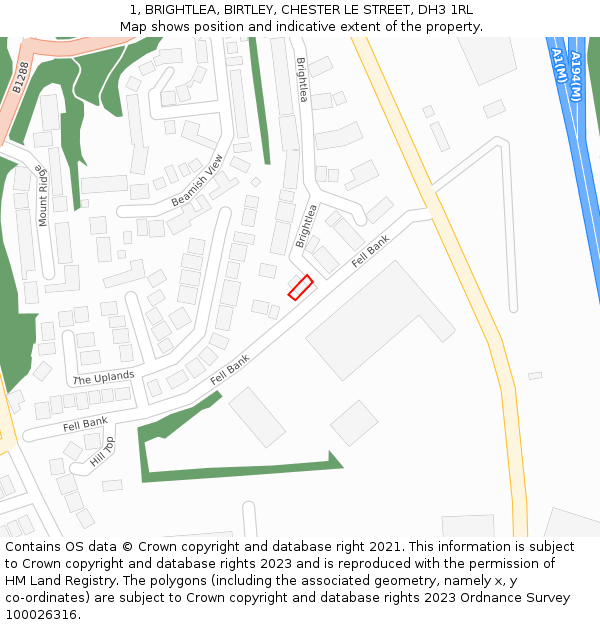 1, BRIGHTLEA, BIRTLEY, CHESTER LE STREET, DH3 1RL: Location map and indicative extent of plot