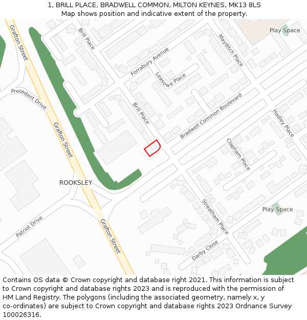 1, BRILL PLACE, BRADWELL COMMON, MILTON KEYNES, MK13 8LS: Location map and indicative extent of plot
