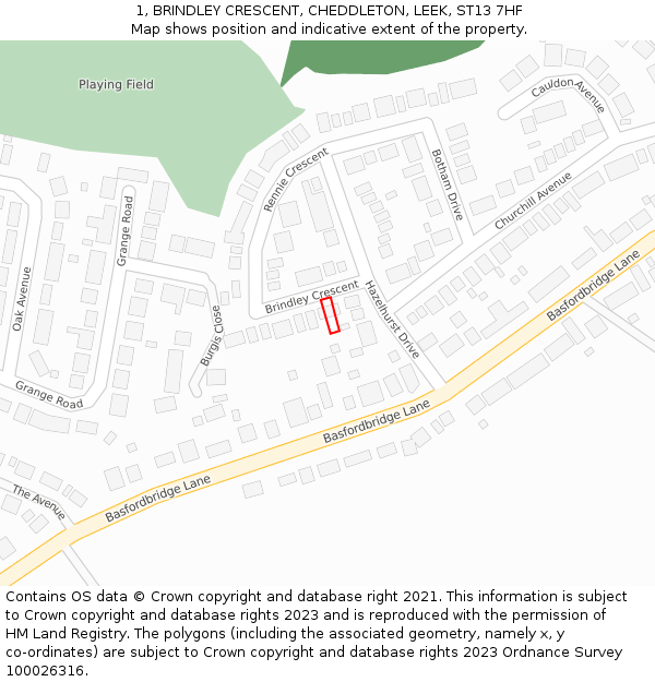 1, BRINDLEY CRESCENT, CHEDDLETON, LEEK, ST13 7HF: Location map and indicative extent of plot