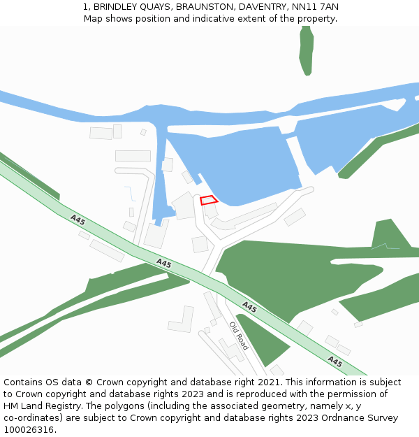 1, BRINDLEY QUAYS, BRAUNSTON, DAVENTRY, NN11 7AN: Location map and indicative extent of plot