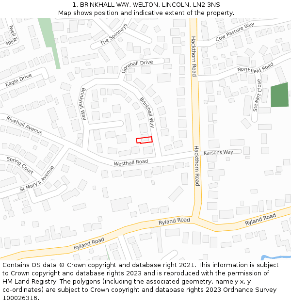 1, BRINKHALL WAY, WELTON, LINCOLN, LN2 3NS: Location map and indicative extent of plot