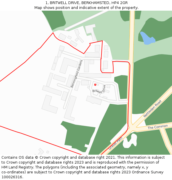 1, BRITWELL DRIVE, BERKHAMSTED, HP4 2GR: Location map and indicative extent of plot