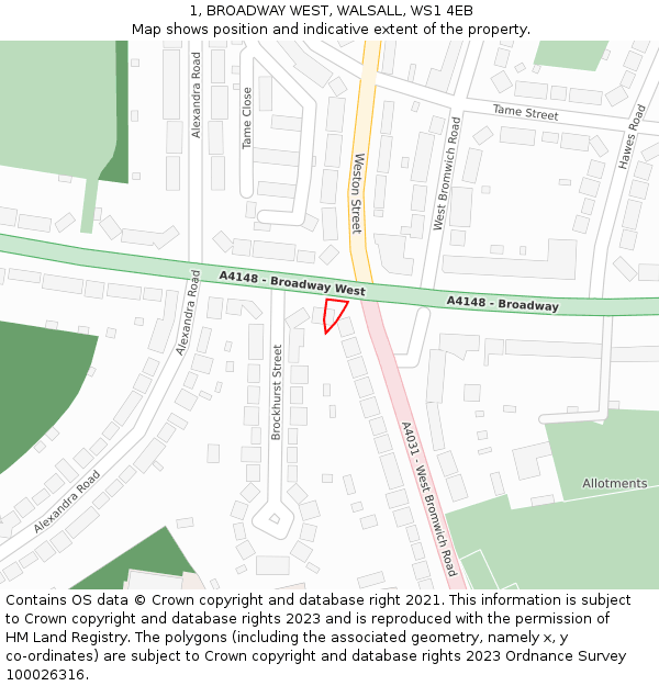 1, BROADWAY WEST, WALSALL, WS1 4EB: Location map and indicative extent of plot