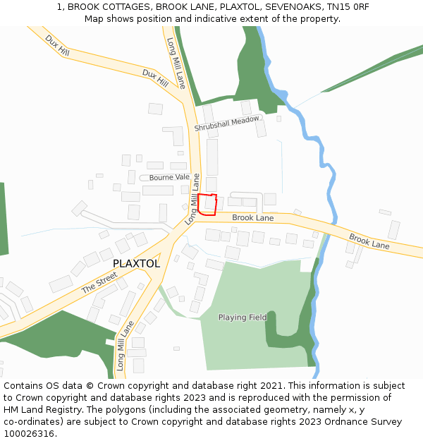 1, BROOK COTTAGES, BROOK LANE, PLAXTOL, SEVENOAKS, TN15 0RF: Location map and indicative extent of plot