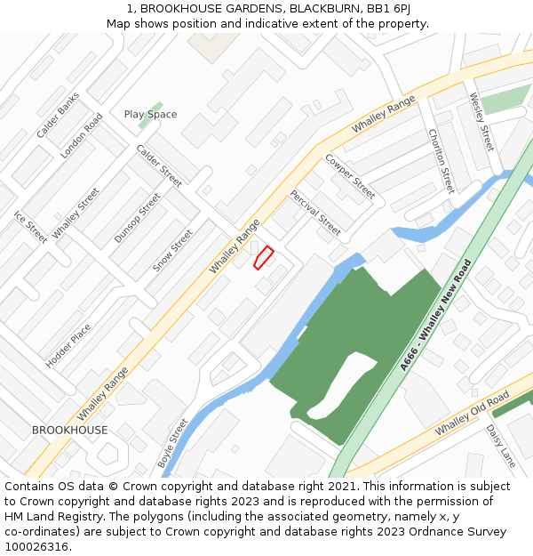 1, BROOKHOUSE GARDENS, BLACKBURN, BB1 6PJ: Location map and indicative extent of plot
