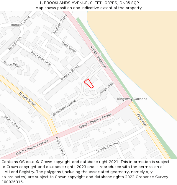 1, BROOKLANDS AVENUE, CLEETHORPES, DN35 8QP: Location map and indicative extent of plot