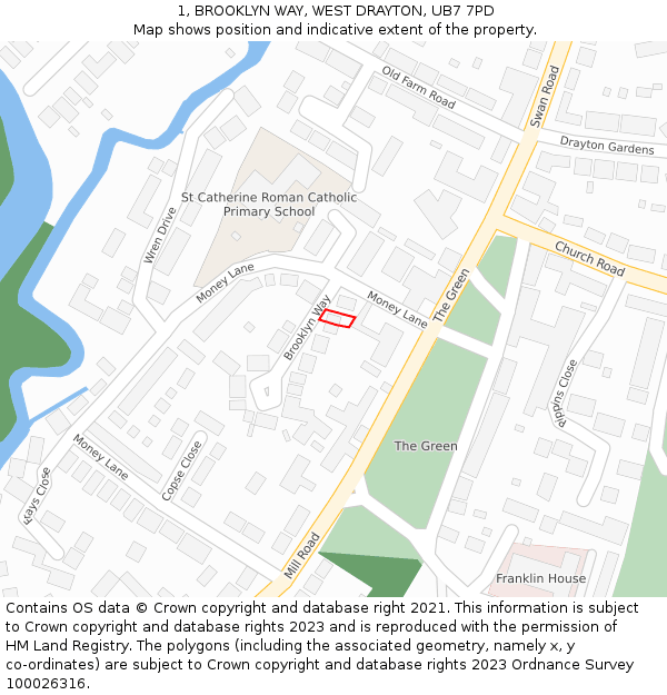 1, BROOKLYN WAY, WEST DRAYTON, UB7 7PD: Location map and indicative extent of plot