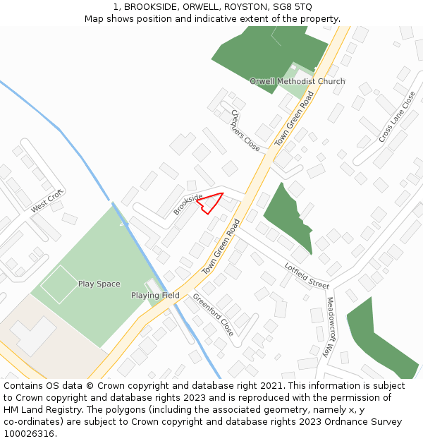 1, BROOKSIDE, ORWELL, ROYSTON, SG8 5TQ: Location map and indicative extent of plot