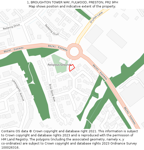 1, BROUGHTON TOWER WAY, FULWOOD, PRESTON, PR2 9PH: Location map and indicative extent of plot