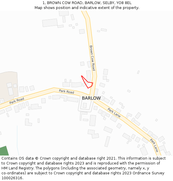 1, BROWN COW ROAD, BARLOW, SELBY, YO8 8EL: Location map and indicative extent of plot