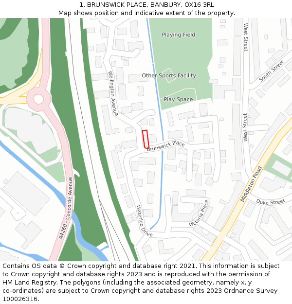 1, BRUNSWICK PLACE, BANBURY, OX16 3RL: Location map and indicative extent of plot