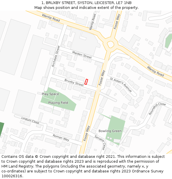 1, BRUXBY STREET, SYSTON, LEICESTER, LE7 1NB: Location map and indicative extent of plot