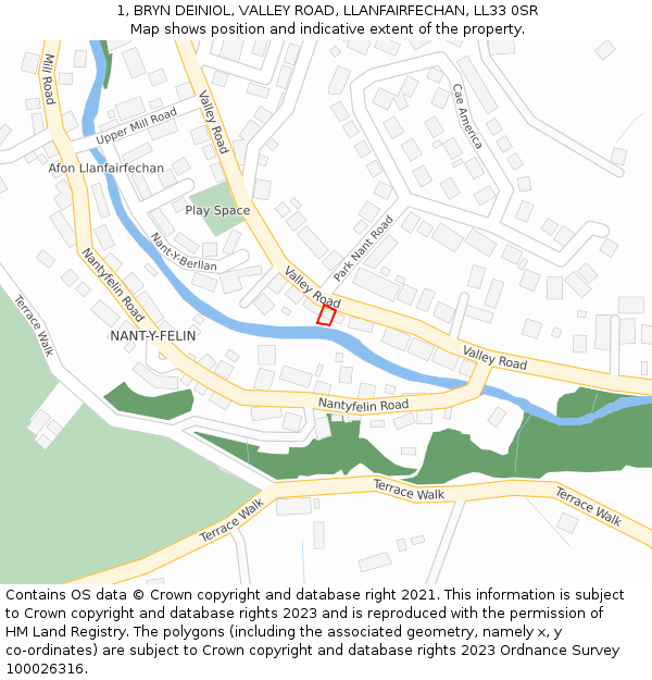 1, BRYN DEINIOL, VALLEY ROAD, LLANFAIRFECHAN, LL33 0SR: Location map and indicative extent of plot