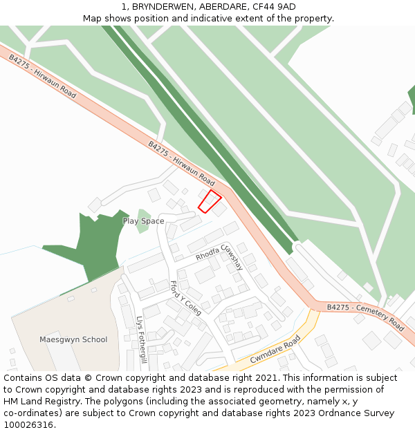 1, BRYNDERWEN, ABERDARE, CF44 9AD: Location map and indicative extent of plot