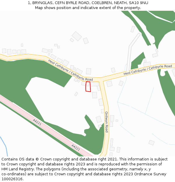 1, BRYNGLAS, CEFN BYRLE ROAD, COELBREN, NEATH, SA10 9NU: Location map and indicative extent of plot