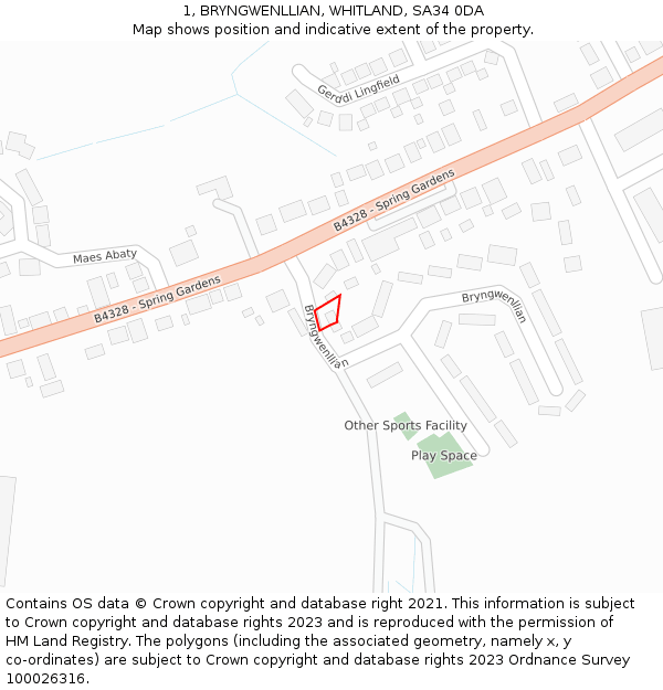 1, BRYNGWENLLIAN, WHITLAND, SA34 0DA: Location map and indicative extent of plot