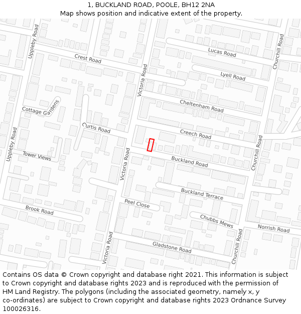 1, BUCKLAND ROAD, POOLE, BH12 2NA: Location map and indicative extent of plot