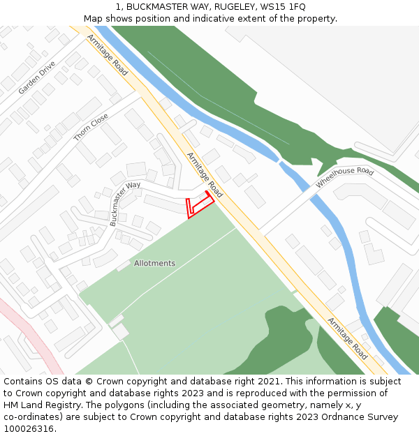 1, BUCKMASTER WAY, RUGELEY, WS15 1FQ: Location map and indicative extent of plot