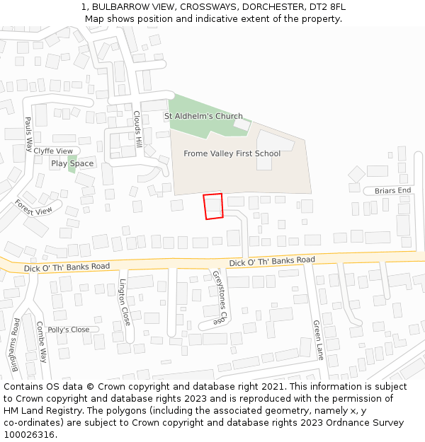 1, BULBARROW VIEW, CROSSWAYS, DORCHESTER, DT2 8FL: Location map and indicative extent of plot