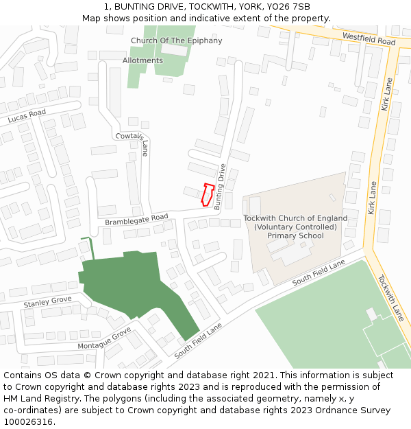 1, BUNTING DRIVE, TOCKWITH, YORK, YO26 7SB: Location map and indicative extent of plot