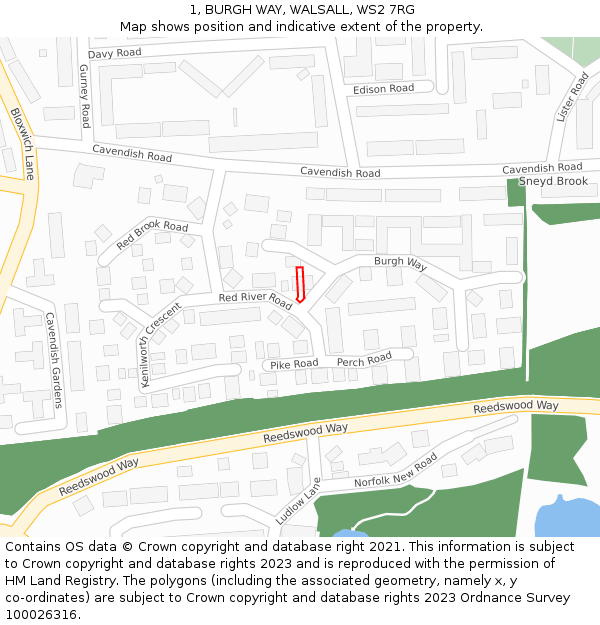 1, BURGH WAY, WALSALL, WS2 7RG: Location map and indicative extent of plot