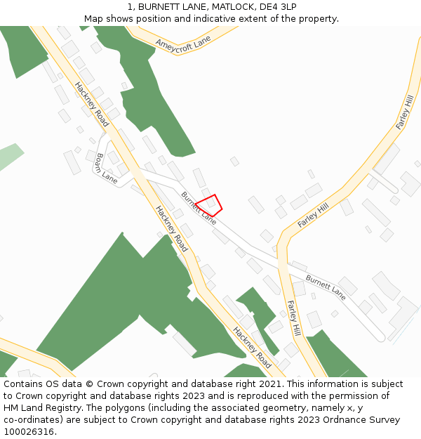 1, BURNETT LANE, MATLOCK, DE4 3LP: Location map and indicative extent of plot