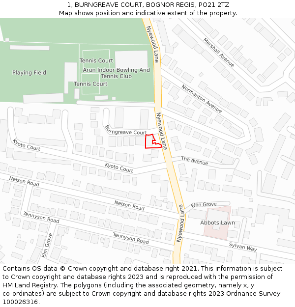 1, BURNGREAVE COURT, BOGNOR REGIS, PO21 2TZ: Location map and indicative extent of plot