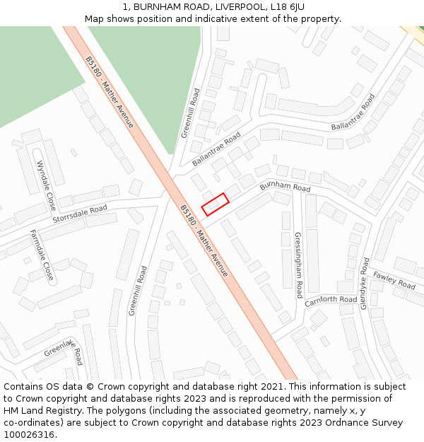 1, BURNHAM ROAD, LIVERPOOL, L18 6JU: Location map and indicative extent of plot