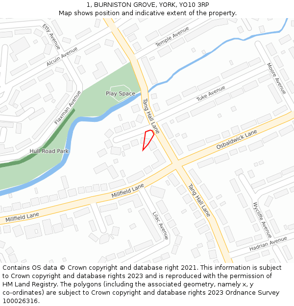 1, BURNISTON GROVE, YORK, YO10 3RP: Location map and indicative extent of plot