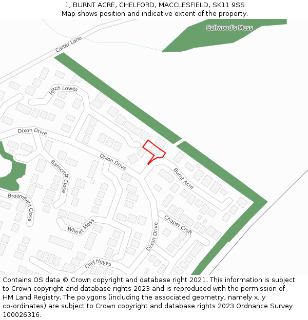 1, BURNT ACRE, CHELFORD, MACCLESFIELD, SK11 9SS: Location map and indicative extent of plot