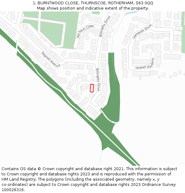 1, BURNTWOOD CLOSE, THURNSCOE, ROTHERHAM, S63 0QQ: Location map and indicative extent of plot