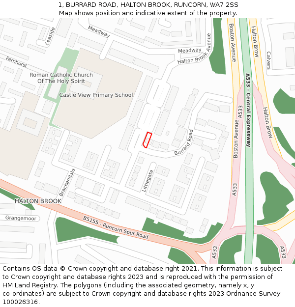 1, BURRARD ROAD, HALTON BROOK, RUNCORN, WA7 2SS: Location map and indicative extent of plot