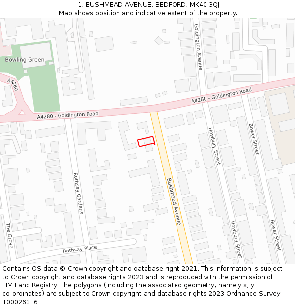 1, BUSHMEAD AVENUE, BEDFORD, MK40 3QJ: Location map and indicative extent of plot