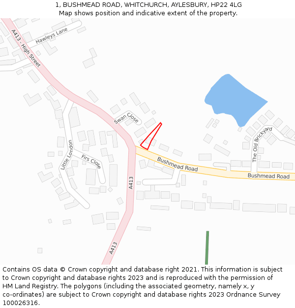 1, BUSHMEAD ROAD, WHITCHURCH, AYLESBURY, HP22 4LG: Location map and indicative extent of plot