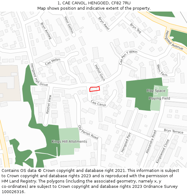 1, CAE CANOL, HENGOED, CF82 7RU: Location map and indicative extent of plot