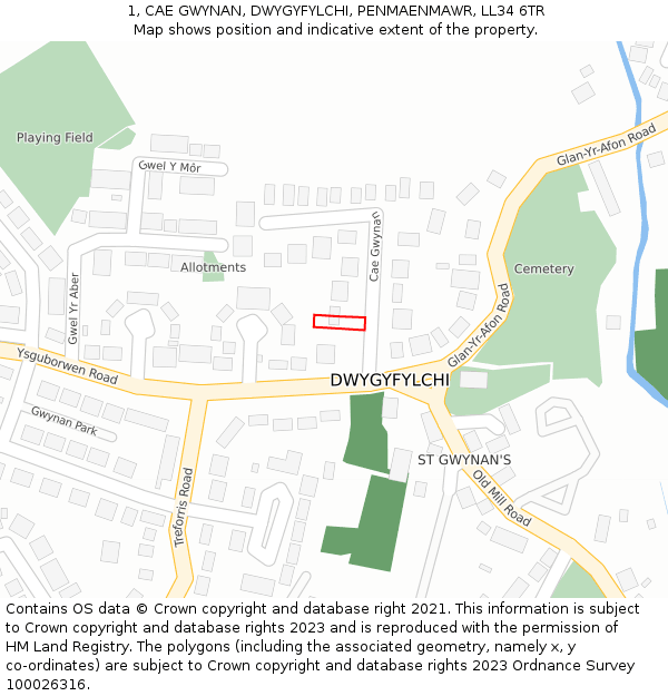 1, CAE GWYNAN, DWYGYFYLCHI, PENMAENMAWR, LL34 6TR: Location map and indicative extent of plot