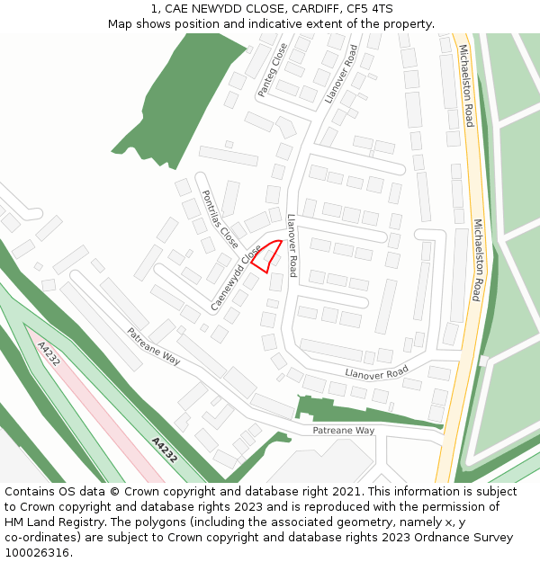 1, CAE NEWYDD CLOSE, CARDIFF, CF5 4TS: Location map and indicative extent of plot