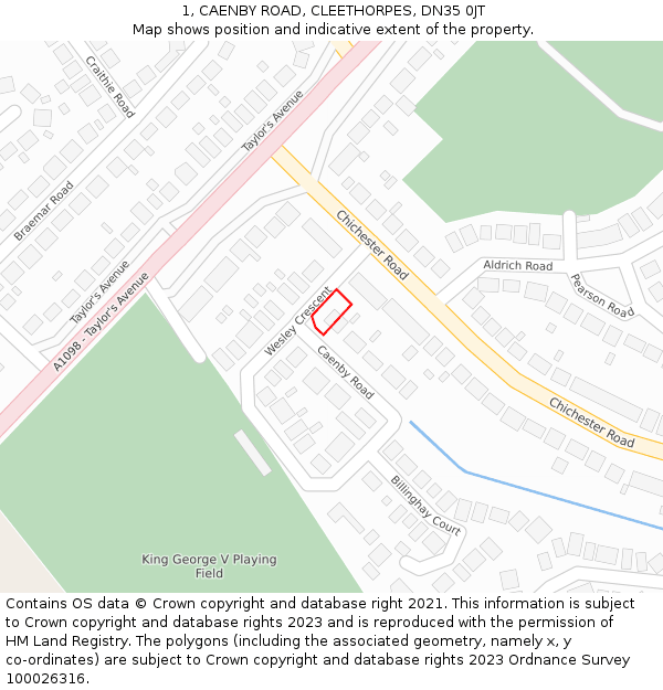 1, CAENBY ROAD, CLEETHORPES, DN35 0JT: Location map and indicative extent of plot