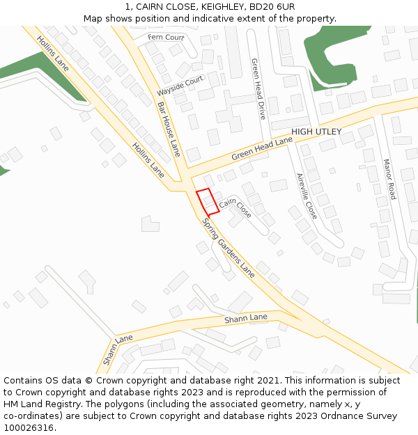 1, CAIRN CLOSE, KEIGHLEY, BD20 6UR: Location map and indicative extent of plot