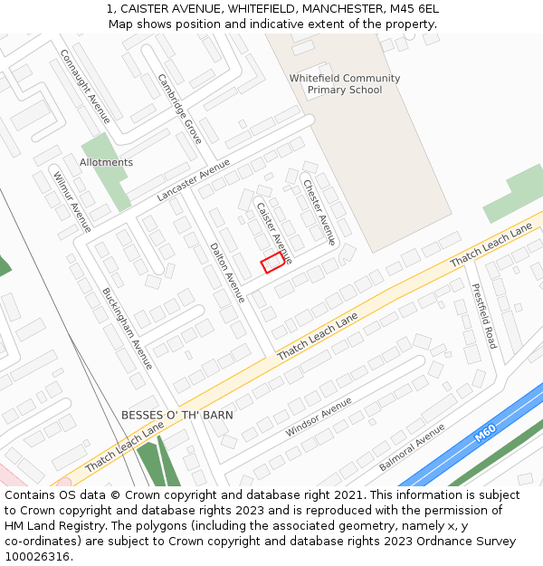 1, CAISTER AVENUE, WHITEFIELD, MANCHESTER, M45 6EL: Location map and indicative extent of plot