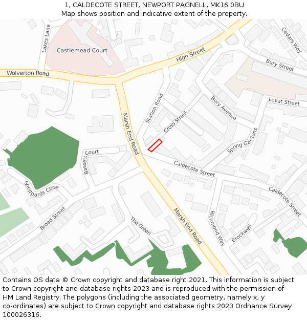 1, CALDECOTE STREET, NEWPORT PAGNELL, MK16 0BU: Location map and indicative extent of plot