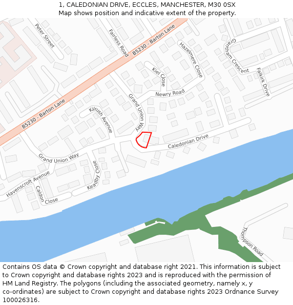 1, CALEDONIAN DRIVE, ECCLES, MANCHESTER, M30 0SX: Location map and indicative extent of plot