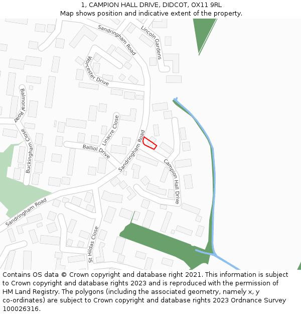 1, CAMPION HALL DRIVE, DIDCOT, OX11 9RL: Location map and indicative extent of plot