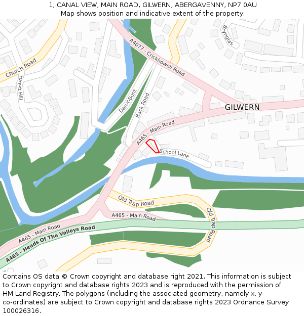 1, CANAL VIEW, MAIN ROAD, GILWERN, ABERGAVENNY, NP7 0AU: Location map and indicative extent of plot