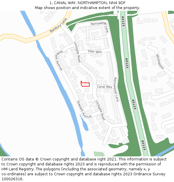 1, CANAL WAY, NORTHAMPTON, NN4 9DF: Location map and indicative extent of plot