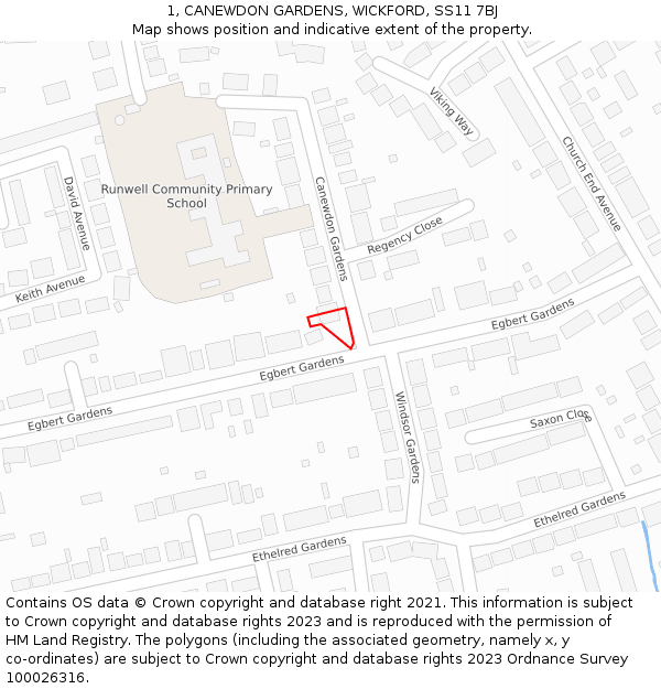 1, CANEWDON GARDENS, WICKFORD, SS11 7BJ: Location map and indicative extent of plot