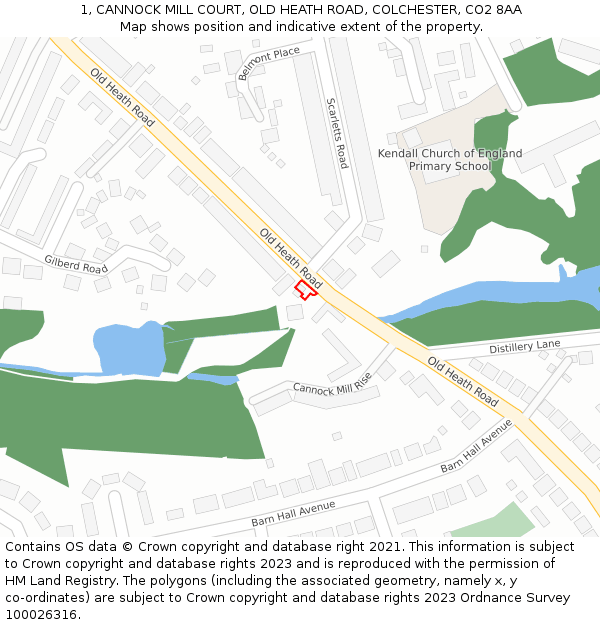 1, CANNOCK MILL COURT, OLD HEATH ROAD, COLCHESTER, CO2 8AA: Location map and indicative extent of plot