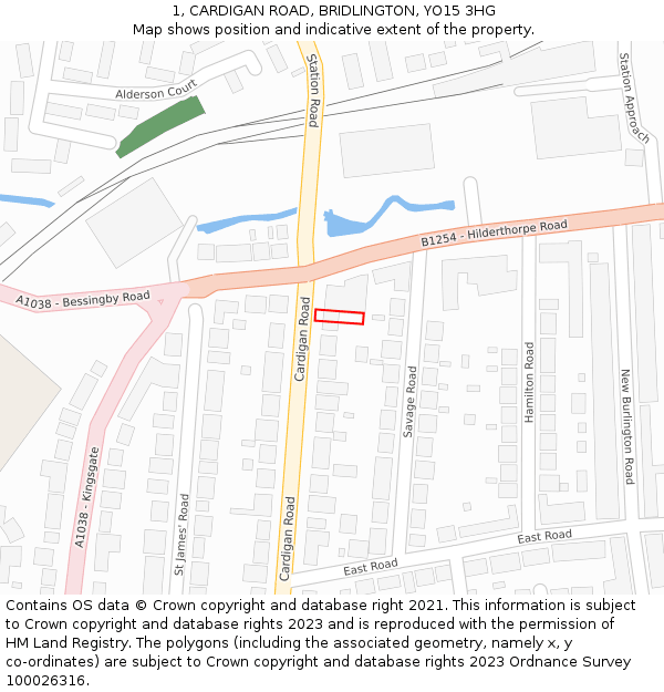 1, CARDIGAN ROAD, BRIDLINGTON, YO15 3HG: Location map and indicative extent of plot